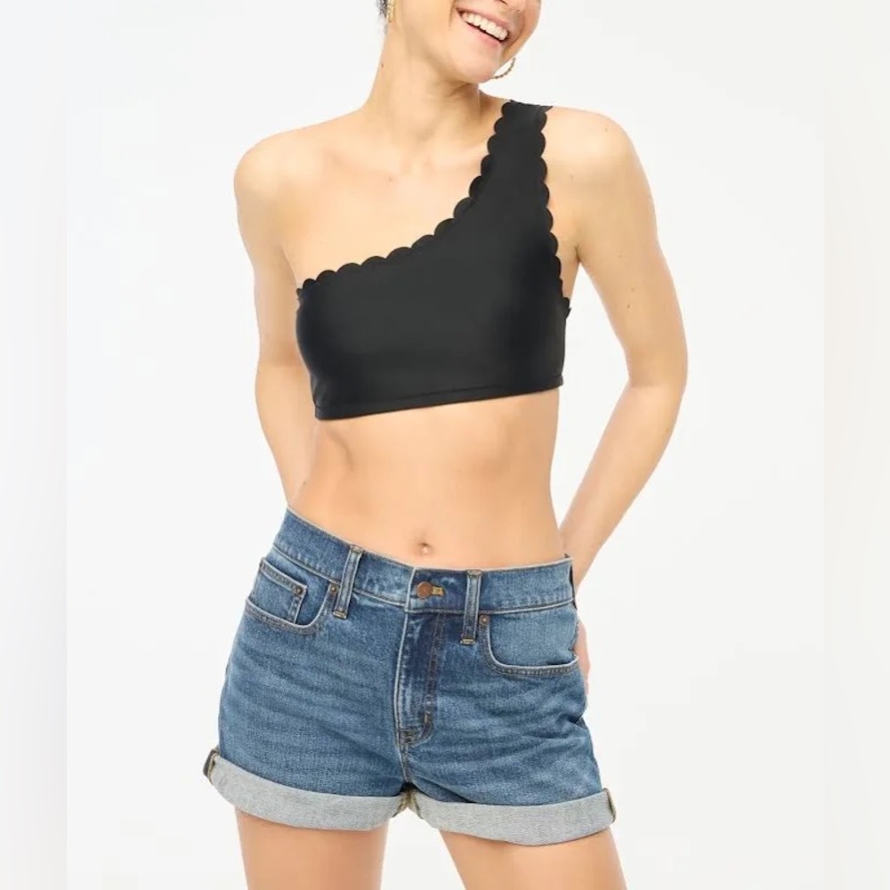 NWT J. Crew Factory Black One-Shoulder Scalloped Edge Bikini Top Size